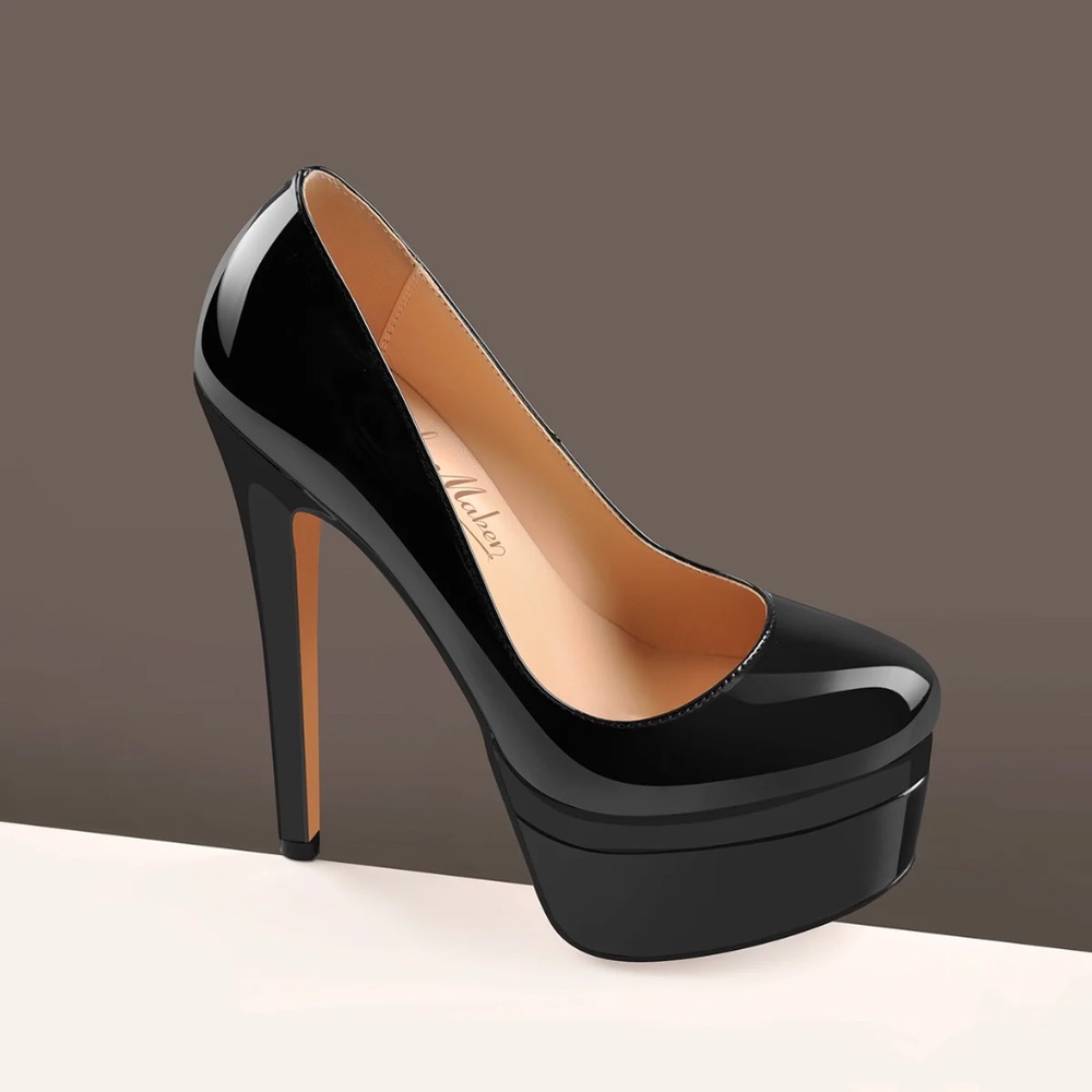 Elegant Black Platform Heels - Picture 2 of 7